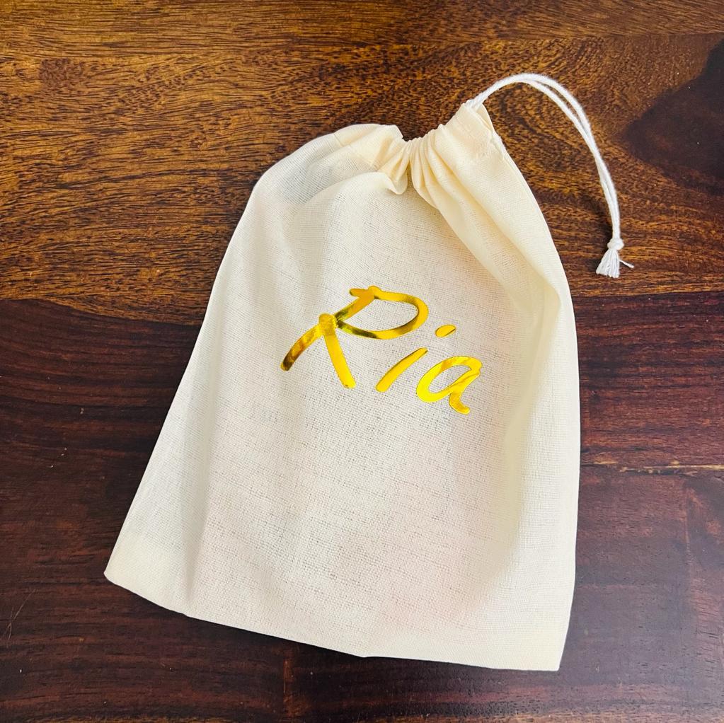 Personalised Custom 100% Cotton Gift Bags With Your Own Text Perfect For weddings, Birthdays, Special Occasion Drawstring Bags