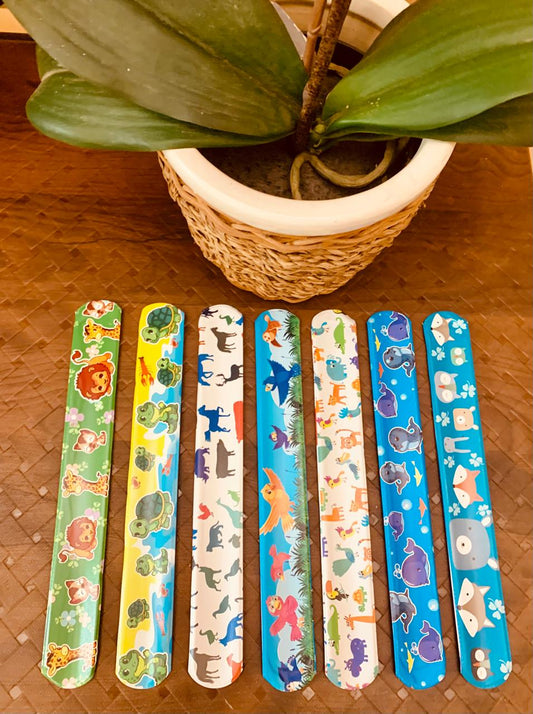 Pack of 5 Jungle Animals /  Safari Animals Slap Band Snap Band Kids Bracelet Wristbands.