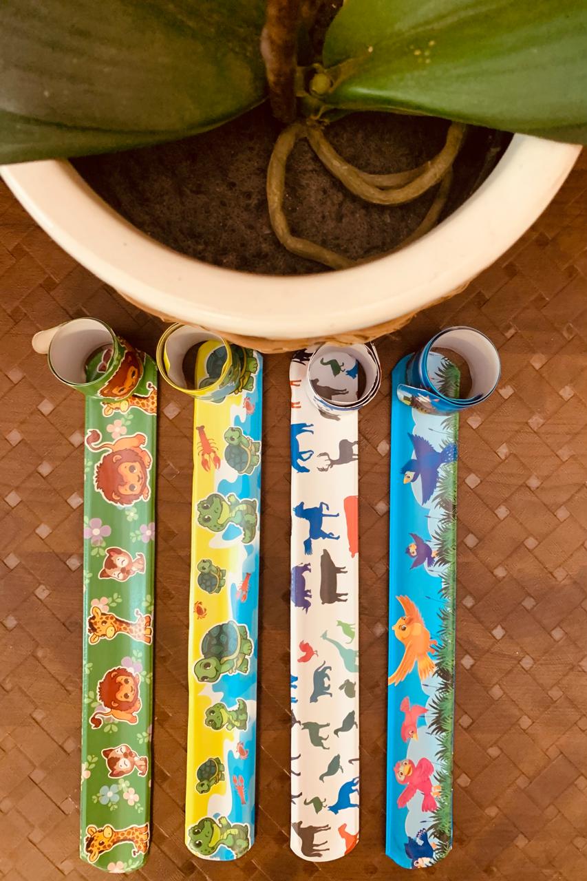 Pack of 5 Jungle Animals /  Safari Animals Slap Band Snap Band Kids Bracelet Wristbands.