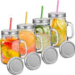 Pack of 2 Mason Jar - Glass Jars with Handles and 2 lid 1 with Straw and 1 Without Straw Screw Top