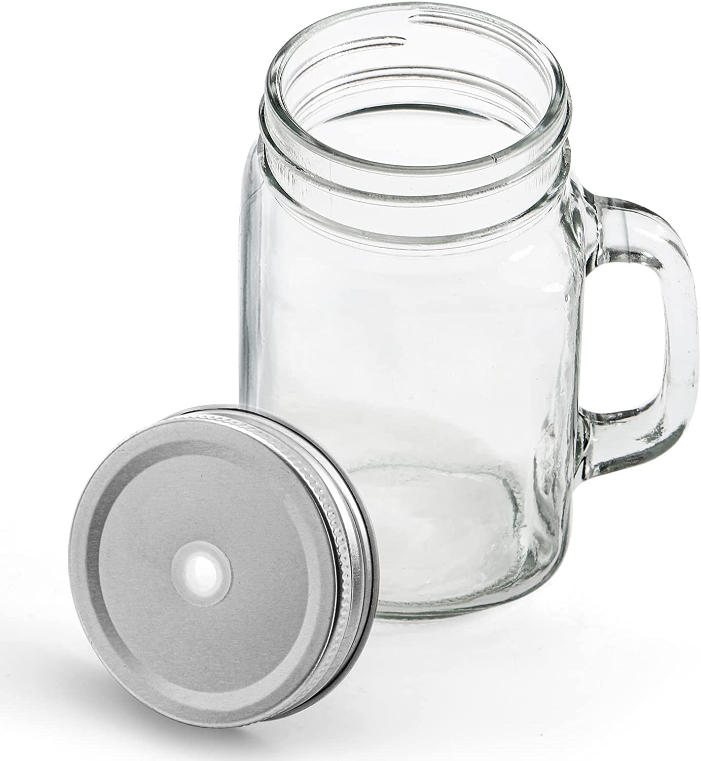 Pack of 2 Mason Jar - Glass Jars with Handles and 2 lid 1 with Straw and 1 Without Straw Screw Top