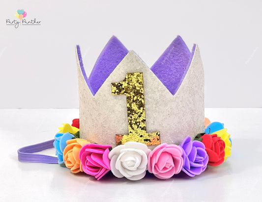 First Birthday Crown, Floral crown, Birthday crown, crown, party hat, 1st birthday crown, cake smash props, purple birthday crown, girls birthday crown