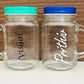 Personalised mason jar with straw and 2 lids - 1 lid with hole and 1 without hole